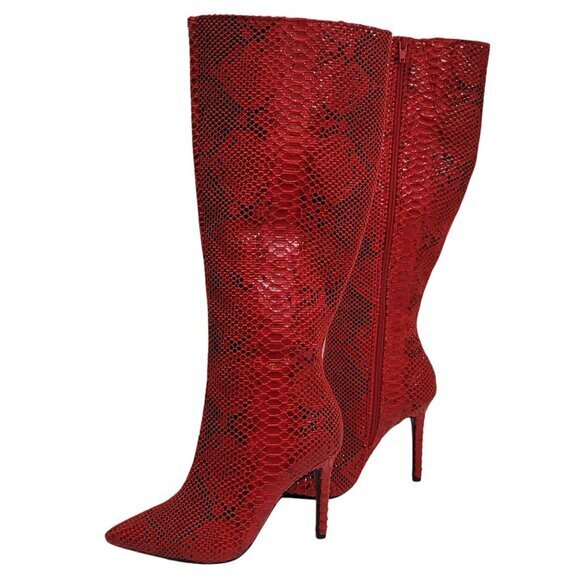 INC Red Snake Print Knee-High Stiletto Boots 5 - Picture 5 of 8